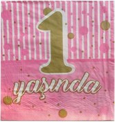 Resim Kağıt Peçete 1 Yaşında Yazılı 33X33 CM 20 Adet Pembe N11.3953 
