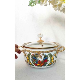 Resim Nar Limon Lüx Emaye Tencere 5 Litre 24 cm Çap Süt Yoğurt Çorba Tenceresi 