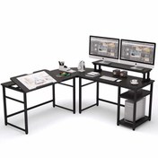 Resim Zizuva 180+180x60x75 CM L Köşe Monitör Raflı Ceviz Çizim ve Çalışma Masası 