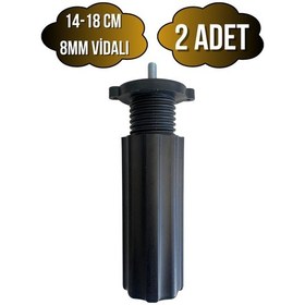Resim Siyah 14-18cm Ayarlı Plastik Orta Mobilya Masa Ve Dolap Ayağı 14-18cm Siyah 8mm Vidalı 2 Adet Siyah 