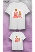 Resim VİZYON İKRA Beyaz Pamuklu Anne Kız Çocuk Yan Yana Pembe Baskılı Kombin T-shirt (ADET FİYATIDIR) 