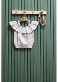 Resim Kız Bebek Müslin İp Askılı Tişört 6 Ay 3 Yaş %100 Pamuk Gri 