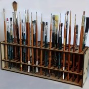 Resim 1 adet Modern Ahşap Boya Fırçası Tutucu, Çok Delikli Ofis Masa Depolama Kutusu, Ayrılabilir Sanat Kalem Tutucu, Dayanıklı Sanatçı Araçları Depolama Rafı, Stüdyo ve Ev Kullanımı İçin 