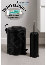 Resim Vintage Banyo Seti Beyaz Çöp Kovası 5lt Tuvalet Fırçası Lüks Model - Mini Boy Çöp Poşeti Hediyelidir Siyah 