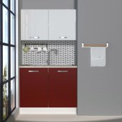 Resim Decoraktiv Mini 100 MDF Hazır Mutfak Dolabı - Tezgah Dahil - Bordo - Beyaz 