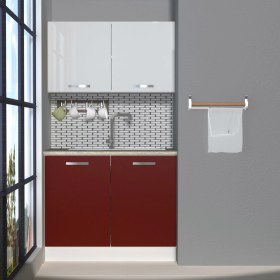 Resim Decoraktiv Mini 100 MDF Hazır Mutfak Dolabı - Tezgah Dahil - Bordo - Beyaz 