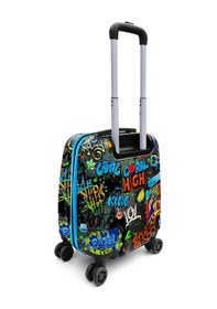 Resim Elatae Policarbon Kırılmaz Çocuk Valizi Siyah Mavi Grafiti Desenli 