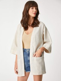 Resim Oversize Kimono Keten Karışımlı Simli 