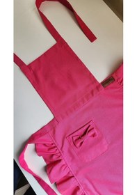 Resim Keten Fırfırlı Bohem Mutfak Önlüğü Fuşya 