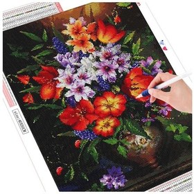 Resim Koyu Kırmızı 5d Dıy Elmas Boyama Çiçek Tam Kare Çapraz Dikiş Elmas Nakış Vazo Resim Taklidi Dekor Ev Için Full Square 20x30cm 