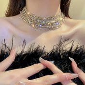 Resim [1 adet Blingbling Lüks Tasma Kolye] 1 adet Lüks Parıltılı Stil Çok Katmanlı Alaşım Yapay Elmas Tasma Kolye, Abartılı Parıltılı Boyun Aksesuarı, Günlük ve Parti Etkinlikleri için, Sevgililer Günü Hediyesi, Yaz Sezonu 