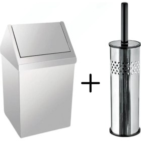 Resim Paslanmaz Krom Banyo Seti 6lt Çöp Kovası ve Klozet Fırçası Ikisi Bir Arada 