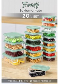 Resim 20'li Dikdörtgen Erzak Saklama Kabı Seti - Mikrodalgaya Uygun Düzenleyici Organizer Erzak Kabı Yeşil Yeşil 
