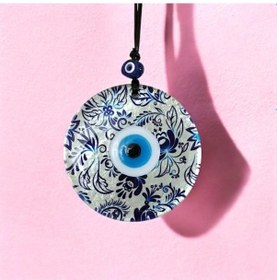 Resim Nazar Boncuklu Yaprak Desenli Gümüş Rengi Füzyon Cam El Yapımı 12 