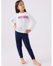 Resim U.s. Polo Assn. 1962 Yıldızlı Kız Çocuk Krem Uzun Kol Pijama Takım Krem 
