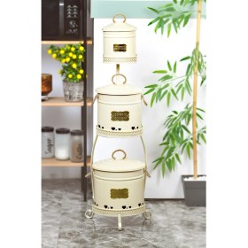 Resim Evistro Metal Standlı 3 Katlı Patates Soğan Sarımsak Saklama Kovası Krem 