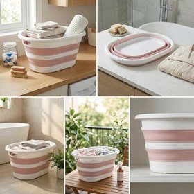 Resim Deconox Katlanabilir Çamaşır Sepeti Mega Boy 38 Lt - Yer Kaplamayan Silikon Akordiyon Çamaşır Selesi - Islak ve Kuru Çamaşır Taşıma Sepeti (Koyu Gri - Pembe) (PEMBE) 