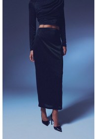 Resim Sateen Simli Midi Etek - Siyah-135382 Siyah 