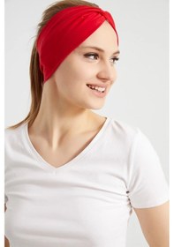 Resim Butik Çapraz Bağlamalı Kadın Bandana Saç Bandı, Kaymaz Yumuşak Esnek%100 Pamuklu Penye - Tek Ebat / Canlı Kırmızı Canlı Kırmızı 