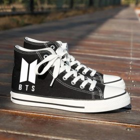 Resim Unisex Günlük Keten Rahat Bilekli Siyah Uzun Convers Bts Baskılı Sneaker Spor Ayakkabı 