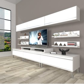 Resim Decoraktiv Ekoflex 8y Mdf Krom Ayaklı Tv Ünitesi Tv Sehpası - Parlak Beyaz 