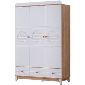 Resim Gardırop, Alvin 3 Kapaklı Çekmeceli Dolap - Ceviz 