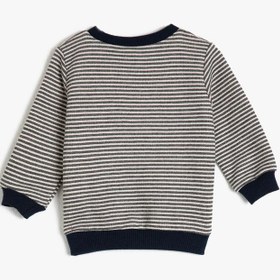 Resim Erkek Bebek Bisiklet Yaka Baskılı Çizgili Sweatshirt 