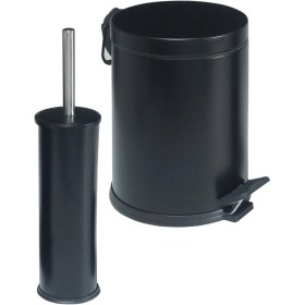 Resim Metal 3 Litre Siyah 2'li Banyo Seti Pedallı Çöp Kovası Wc Klozet Tuvalet Fırça Seti Banyo Çöp Kovas 