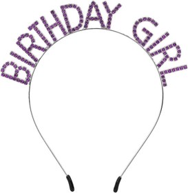 Resim NessiWorld Mor Renk Kristal Taşlı Parlak Birthday Girl Yazılı Taç 16x17 cm 