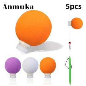 Resim 5 adet Anmuka Küresel Fly Fishing Şamandıraları - 2 Kanca Halkalı Hızlı Bağlantılı EVA Köpük Sinekler, Karışık Renkler (Turuncu, Mor, Beyaz, Limon Yeşili, Siyah) Tuzlu Su Tekne Balıkçılığı & Noel Hediyesi için 