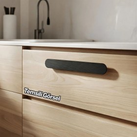 Resim Badem10 Anzer Çizgili Mat Siyah 224 mm Çekmece Dolap Kulp Modern Metal Tasarım Mobilya Kulbu 