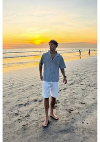 Resim Flaw Flowers Sırt Baskılı Oversize Kısa Kol Gömlek Gri-26202 Gri 