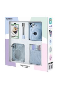 Resim Fujifilm Instax mini 12 Mavi Fotoğraf Makinesi 10'lu Film Simli Pleksi Kılıf Mandal ve Kıskaçlı Resim Standı 