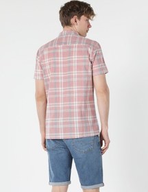 Resim Colin's Regular Fit Shirt Neck Kareli Turuncu Erkek Kısa Kol Gömlek CL1057560_Q1.V1_PSL Somon 