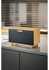 Resim Karina Minimalist Lüks Ekmeklik Bambu & Metal Kapaklı Dikdörtgen Tasarım Siyah 
