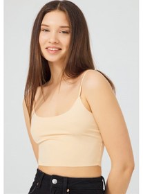 Resim Cottonhill Ten Ayarlanabilir İnce Askılı Lazer Kesim Kadın Crop Büstiyer Ten Rengi 