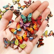 Resim 50 adet Karışık Ahşap Kelebek Düğmeler, Baskılı Renkli 2 Delikli El Sanatları, Kendin Yap Dikiş ve Scrapbooking Süsleri Karışık Desenler Sevimli Karikatür Tarzı Aksesuarlar 
