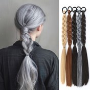 Resim Kauçuk Bantlı Sentetik Gri Uzun Örgü Kuyruk - Kolay Bağlama, Hacim Artırıcı, Isıya Dayanıklı Fiber - Kadınlar İçin Günlük Giyim, Günlük Kuyruk|Basit Tarz|Kauçuk Bant Bağlama 