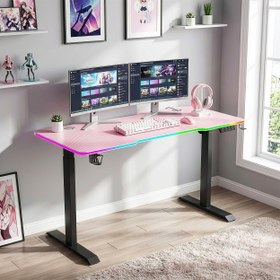 Resim G-Flex RGB Aydınlatmalı Elektrikli Yükseklik Ayarlı Oyuncu Masası - Siyah / Pembe / 140x60 