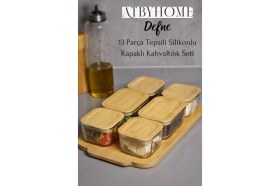 Resim Defne 13 Parça Vakumlu Kapaklı Tepsili Borosilikat Cam Kahvaltılık Seti Lüx Kahvaltı Takımı 