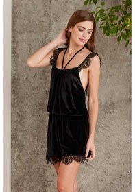 Resim Pierre Cardin Dantelli Kadife Tulum Sabahlık Takım 4800 Siyah 001 