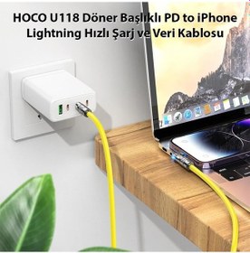 Resim Hoco U118 Döner Başlıklı Pd To Apple Uyumlu iPhone Lightning Hızlı Şarj Ve Veri Kablosu- 5775 