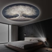 Resim Yaşam Ağacı 360° Dönen LED Projektör Işığı, USB Güçlü Su Geçirmez Atmosfer Lambası, Yatak Odası, Oturma Odası Dekoru, Fotoğraf Arka Planı, Duvar Tavan Dekorasyonu için Basma Düğmesi Kontrolü - Pil Gerekmez 