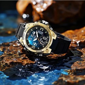 Resim Primepickings Erkek Ve Kadın Büyük Lcd Digital Suya Dayanıklı Şok Emici Kronometre Golden Saat Diğer 