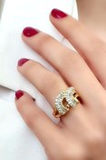 Resim OSESHOP Baget Taşlı Italyan Tasarımı Gümüş Üzerine Altın Kaplama Modern Yüzük 