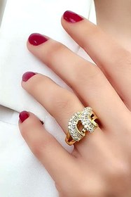 Resim OSESHOP Baget Taşlı Italyan Tasarımı Gümüş Üzerine Altın Kaplama Modern Yüzük 