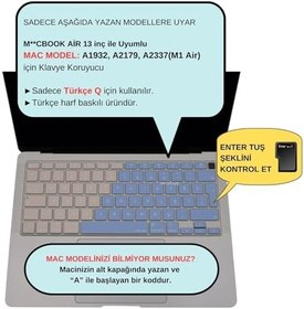 Resim McStorey Türkçe Q Klavye Koruyucu MacBook Air 13 A1932 A2179 A2337 M1 Uyumlu | UK ISO Ters L Enter | Ultra İnce Silikon Keyboard Cover Mavi Pembe 