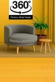 Resim BEYLERBEYİ 360 derece döner berjer,keten kumaş gri renkli tekli koltuk, mekanizmalı döner berjer, 