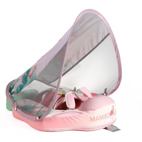 Resim Mambobaby Yüzme Simidi - Pembe Flamingo, Emniyetli, Gölgelikli ve Ayak Destekli 