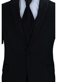 Resim Cengiz İnler Kırçıllı Taşlı Kırlangıç Yaka Tek Düğme Damatlık 001 